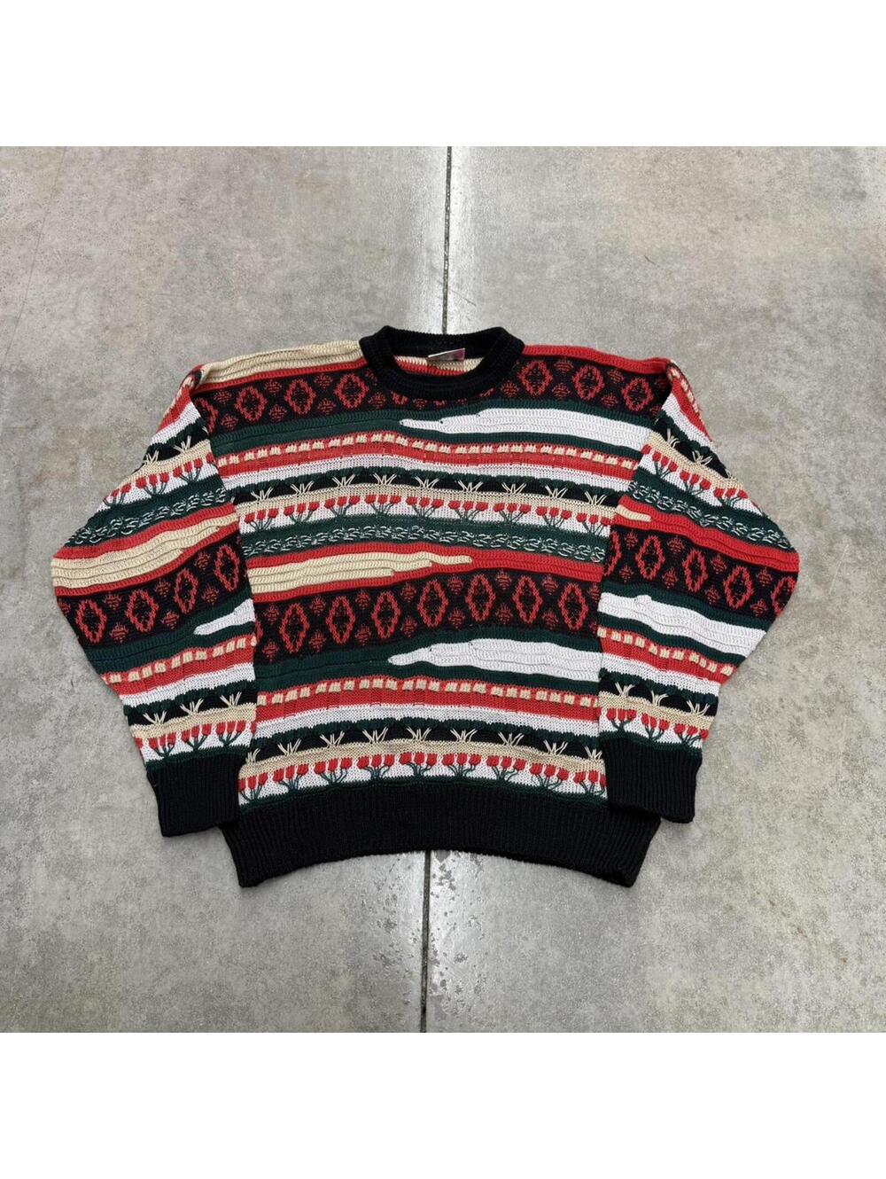 vintage beau gio by australia red white and green knit sweater size medium